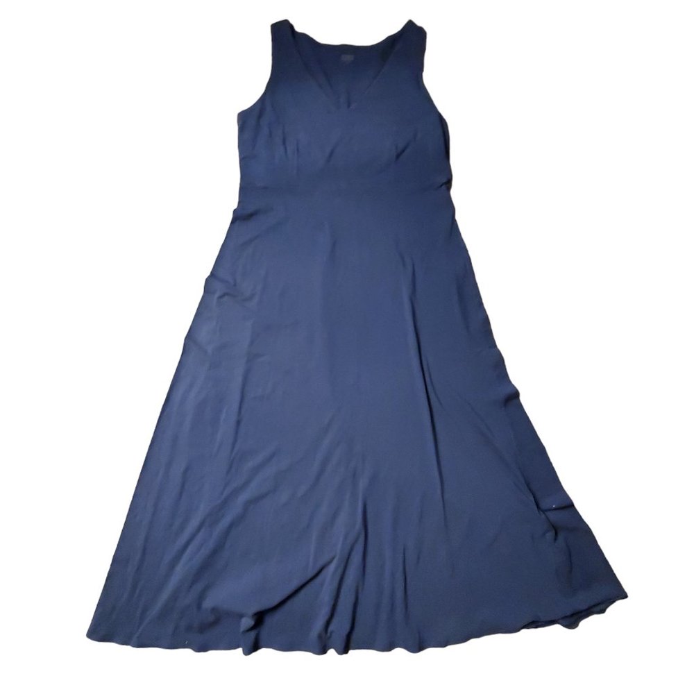 Eileen Fisher V-Neck Fit & Flare Midi Dress Skater Womens M Casual Navy Cotton